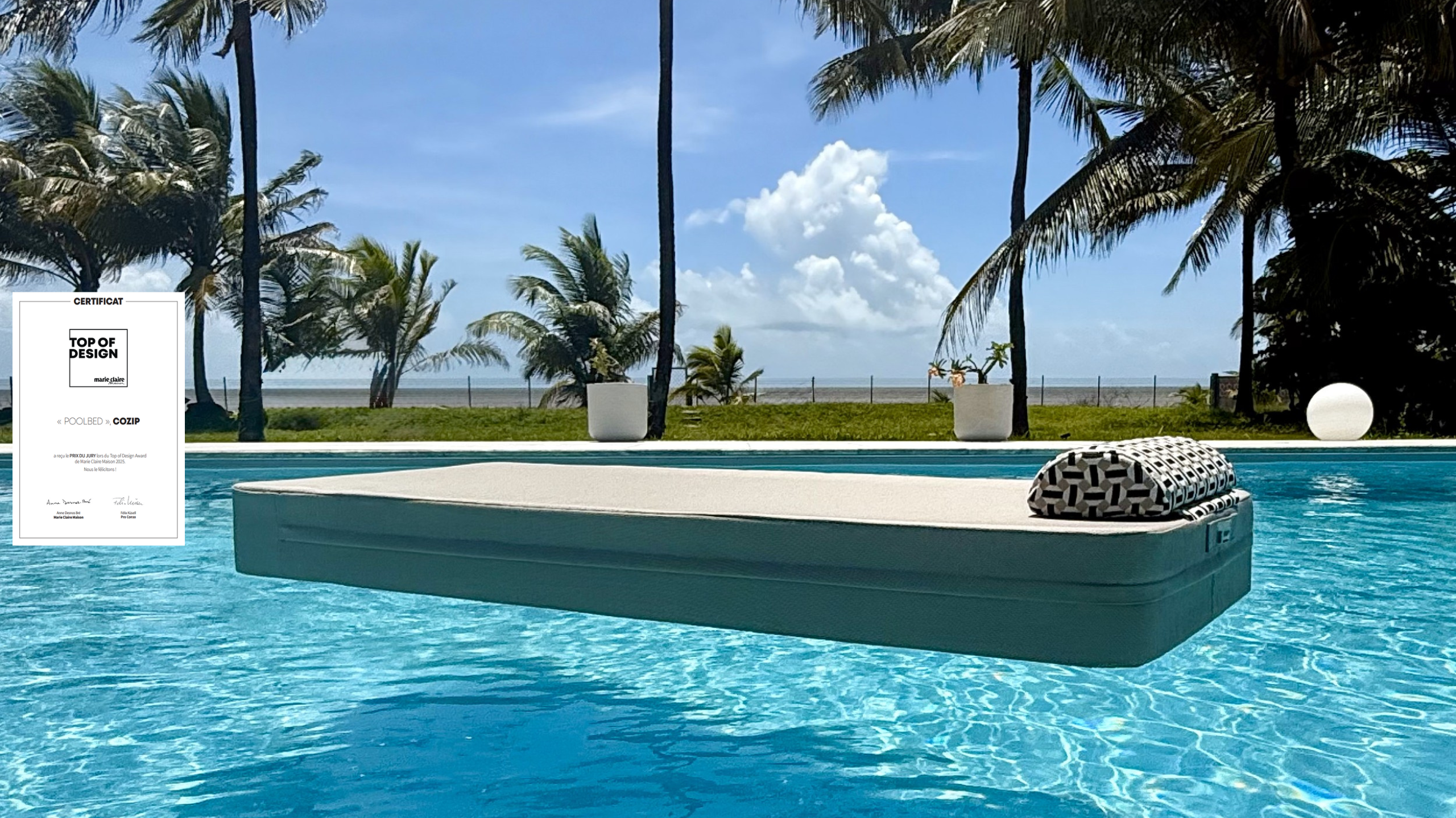 COZIP récompensé : notre Poolbed élu meilleur accessoire de piscine 2025 par Marie Claire Maison !