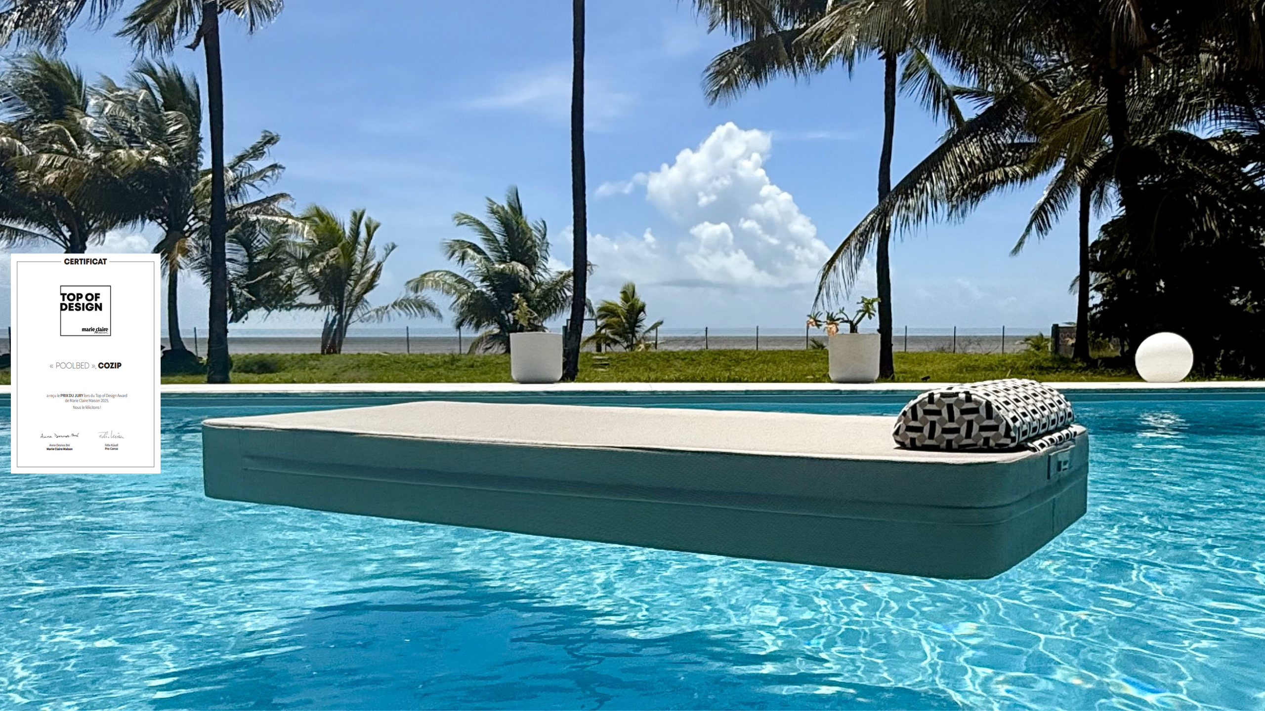 COZIP récompensé : notre Poolbed élu meilleur accessoire de piscine 2025 par Marie Claire Maison !