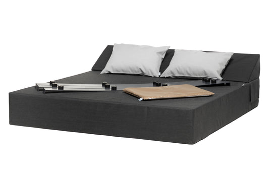 SUN PACK GRAND BED COZIP | 1 Grand Bed deux places 200x180xh30 ou 38 cm + 2 coussins 50x70 cm + 1 Housse de protection + 3 Piètements 180cm