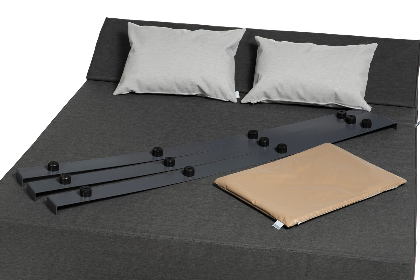 SUN PACK GRAND BED COZIP | 1 Grand Bed deux places 200x180xh30 ou 38 cm + 2 coussins 50x70 cm + 1 Housse de protection + 3 Piètements 180cm