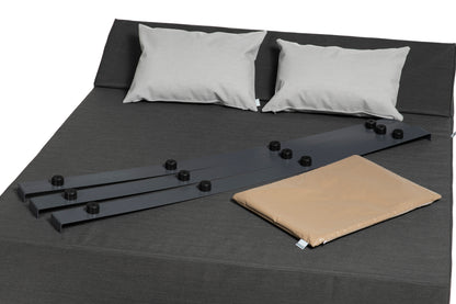 SUN PACK GRAND BED COZIP | 1 Grand Bed deux places 200x180xh30 ou 38 cm + 2 coussins 50x70 cm + 1 Housse de protection + 3 Piètements 180cm