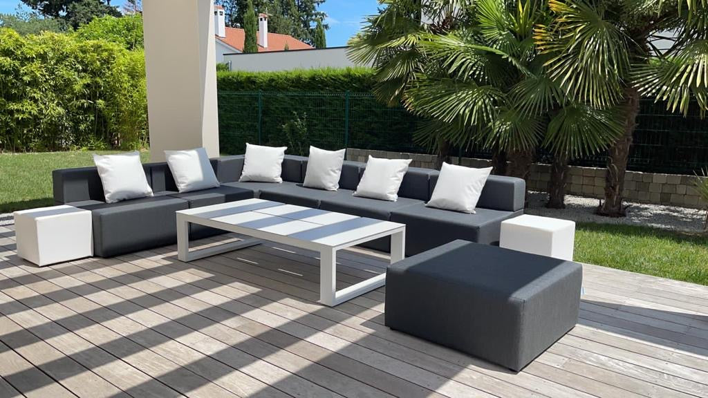 Sun pack canapé extérieur | 2 Fauteuils d'angle 80x80x40cms + 4 Fauteuils 80x80x40cms+ 1 pouf 40x40x40cms +1 pouf 80x80x40cms + 1 Housse de protection